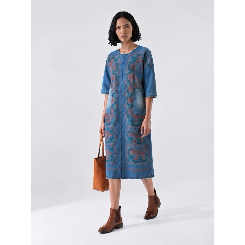 Monthorigin Denim Art Wear dress Print allover Cotton Pockets Sz M
